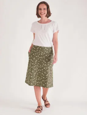 Velma Cotton & Linen A-line Skirt | Olive Dot Print