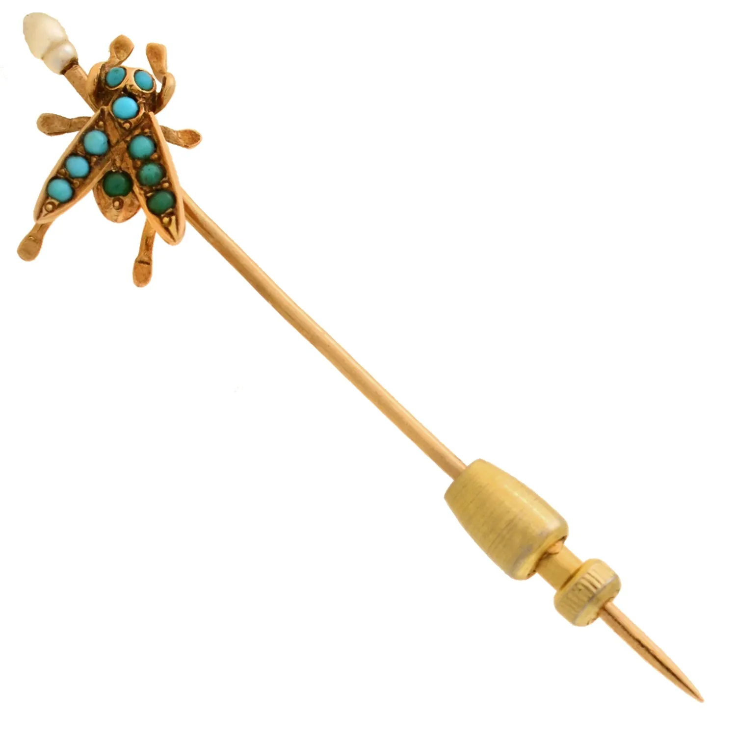 Victorian 14kt Turquoise   Pearl "Fly" Stick Pin