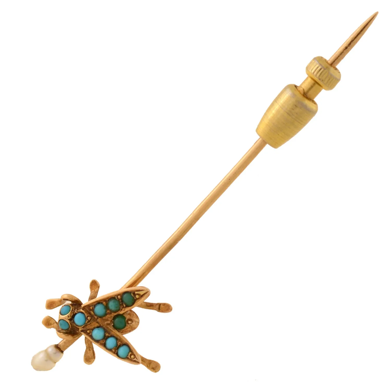 Victorian 14kt Turquoise   Pearl "Fly" Stick Pin