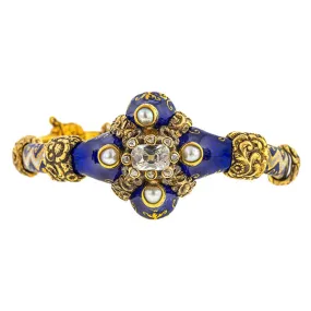 Victorian Diamond & Blue Enamel Bracelet