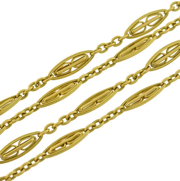 Victorian Long French 18kt Gold Link 60" Chain Necklace 42 Grams