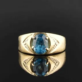 Vintage 10K Gold Blue Topaz Statement Ring