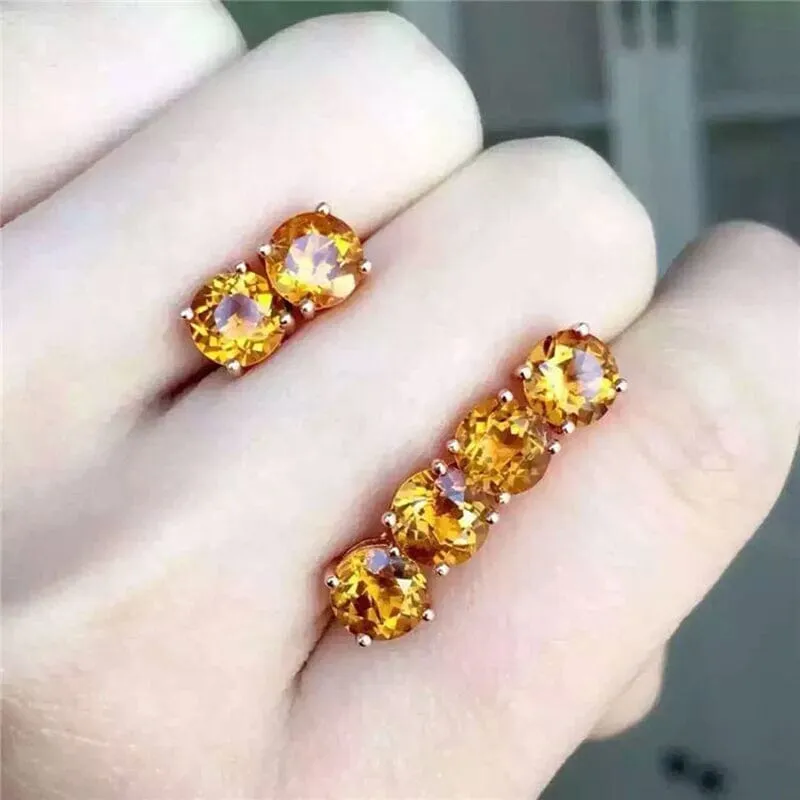 Vintage Yellow Topaz Crystal Earrings - 925 Sterling Silver