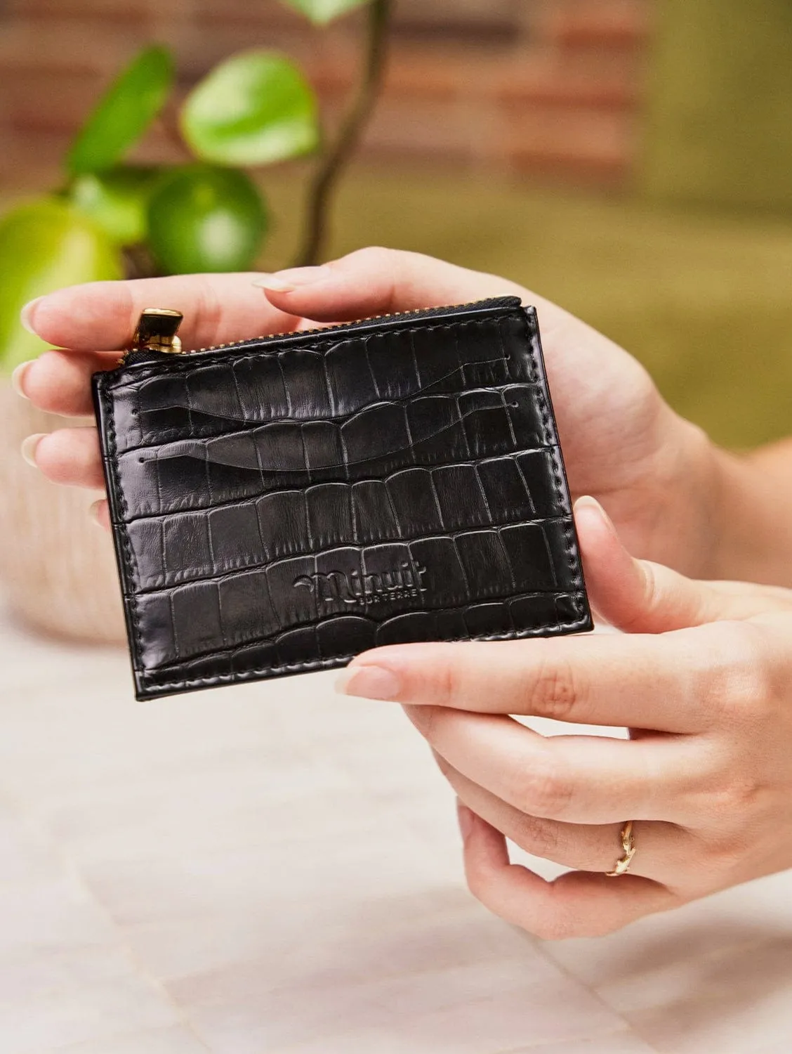 Vivace Vegan Leather Card Holder | Black Croc