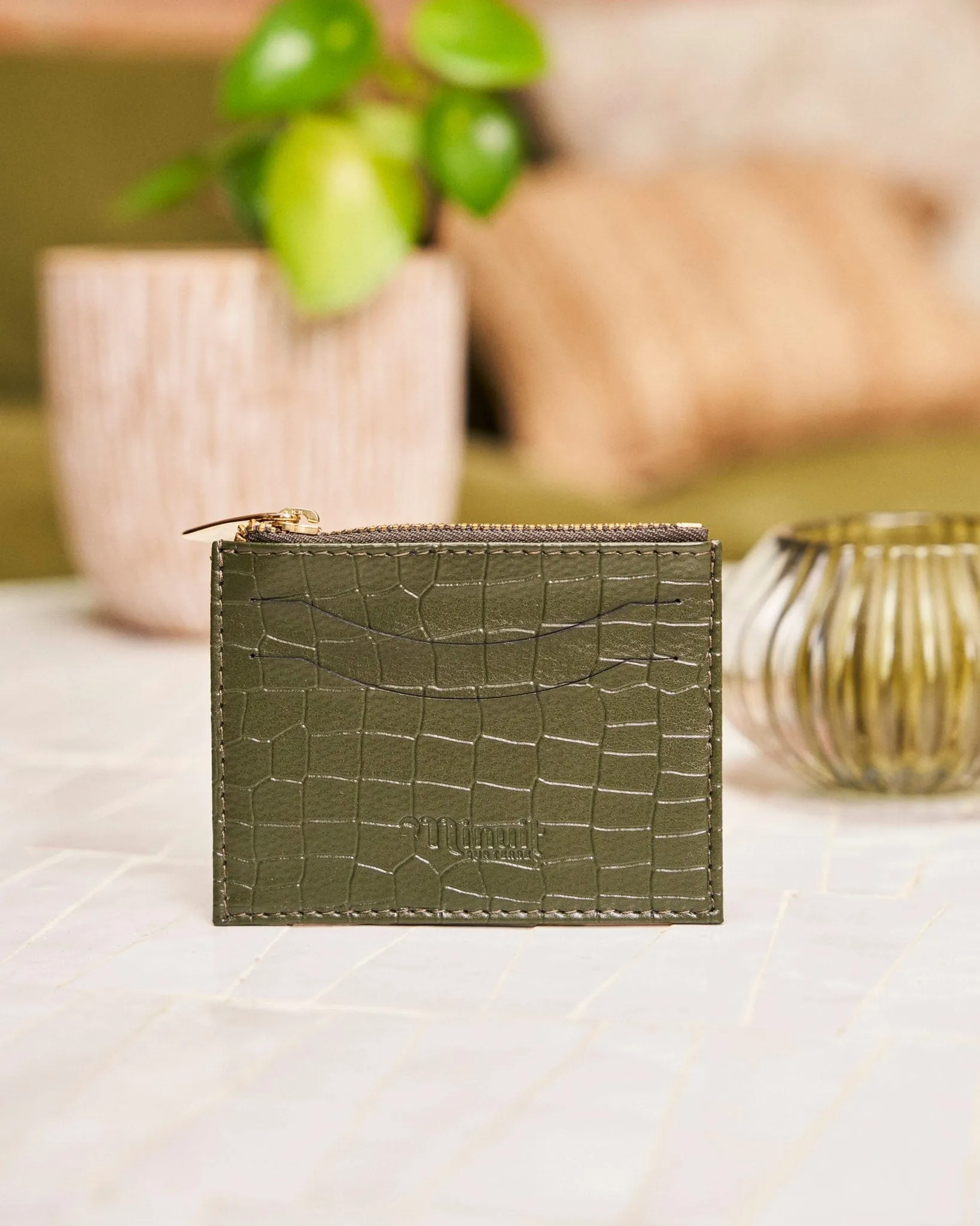 Vivace Vegan Leather Card Holder | Khaki Croc