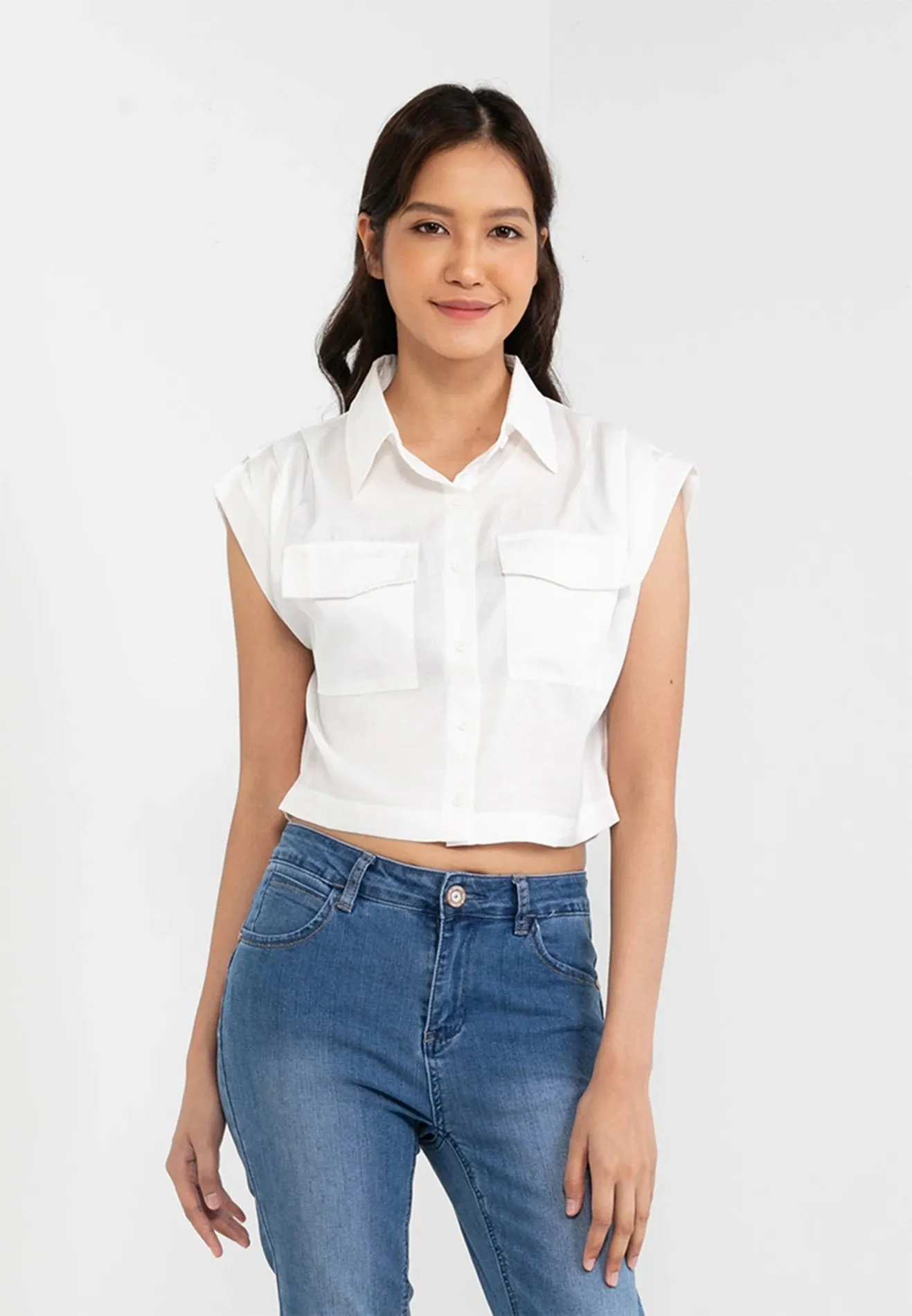 VOIR JEANS Button Up Detail Crop Top