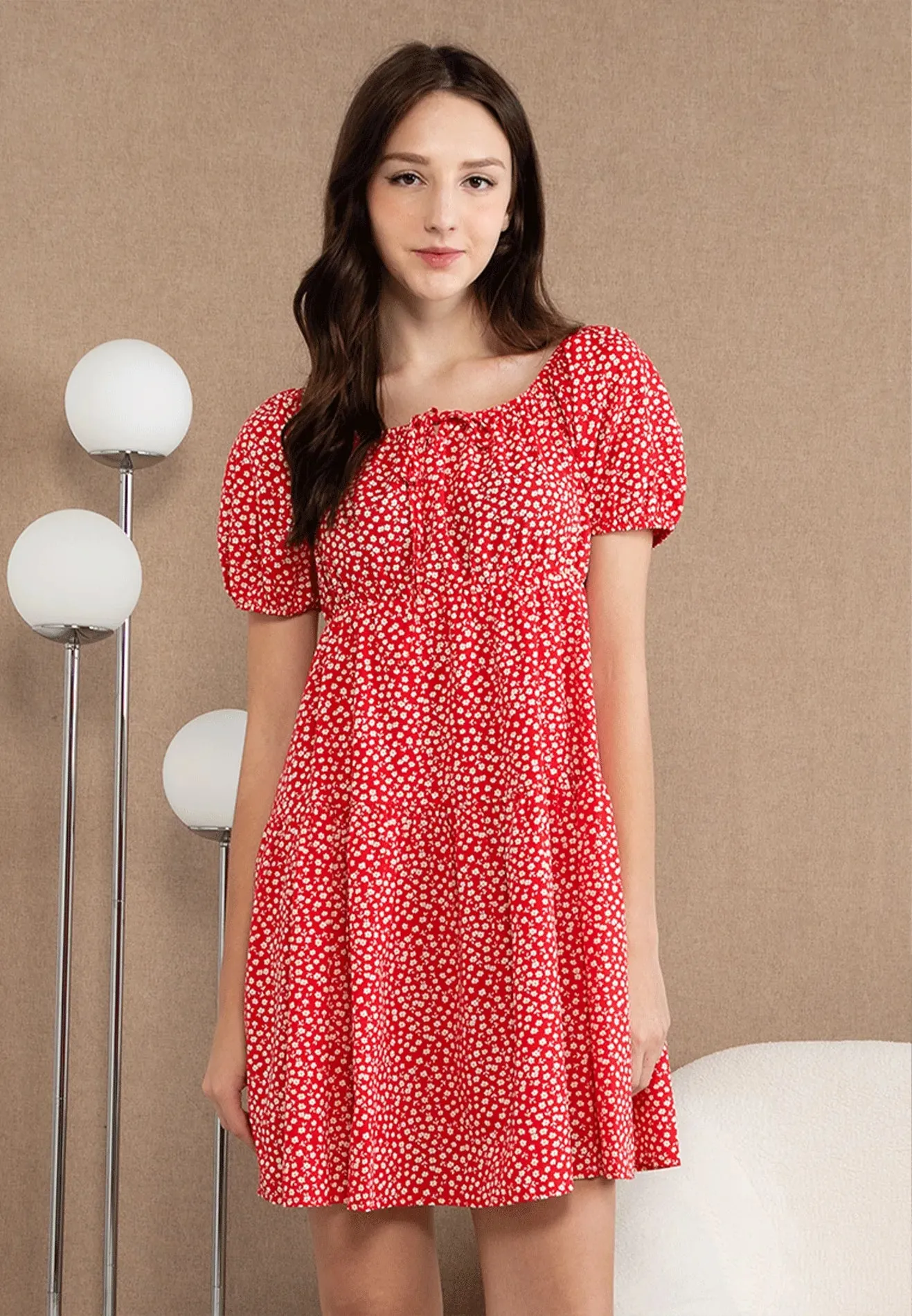 VOIR JEANS Daisy Floral Print Tie Front Dress