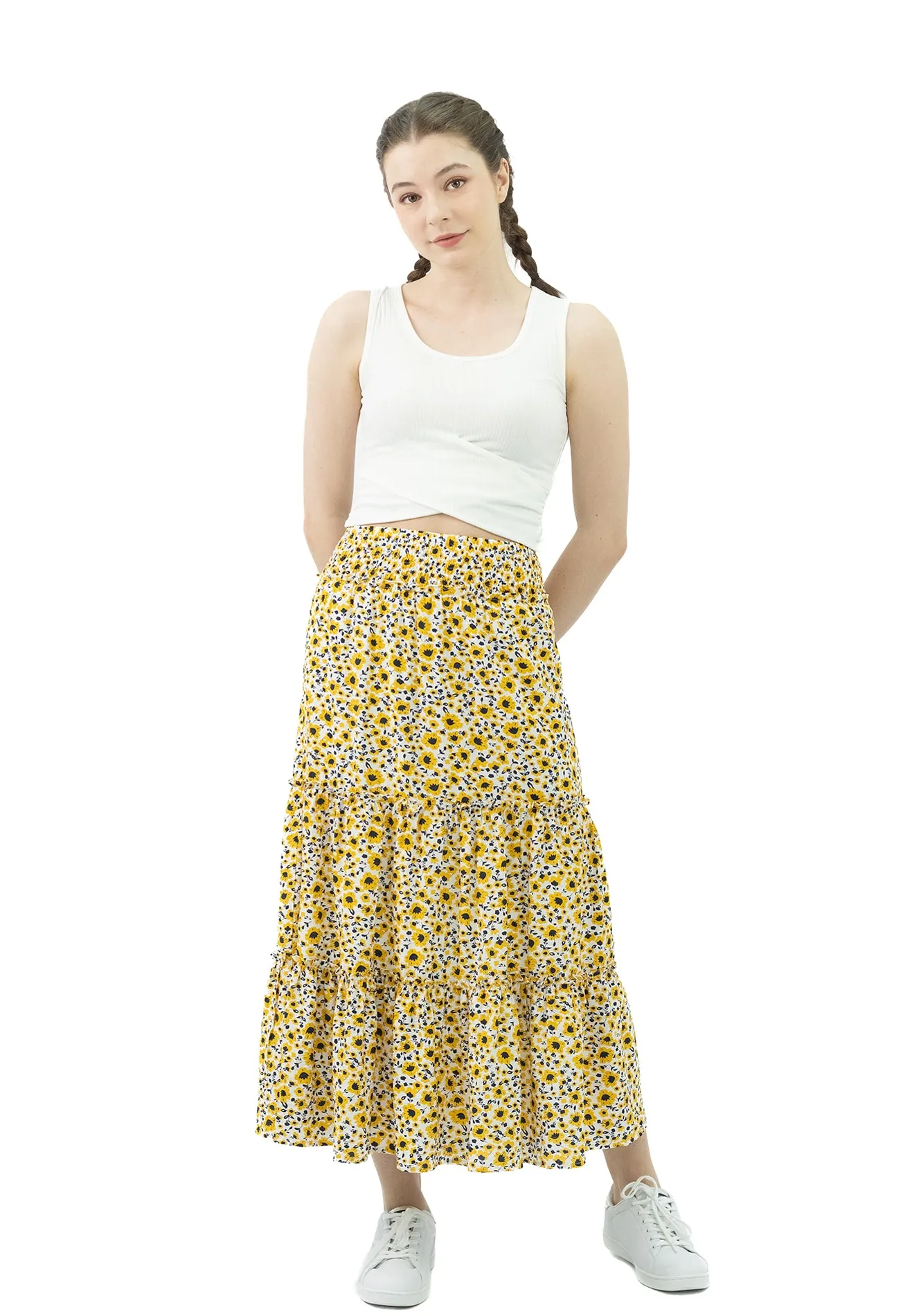 VOIR JEANS Ditsy Floral Ruffle Hem Skirt