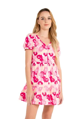 VOIR JEANS Floral Puff Sleeves V-Neck Dress