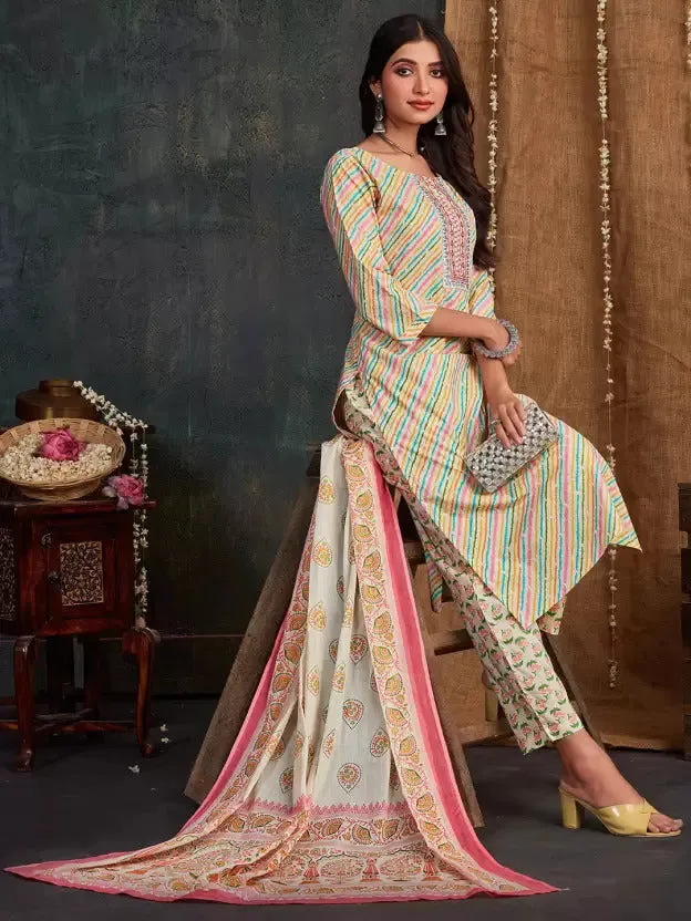 Women's Cotton Designer Leheriya Kurta Suit