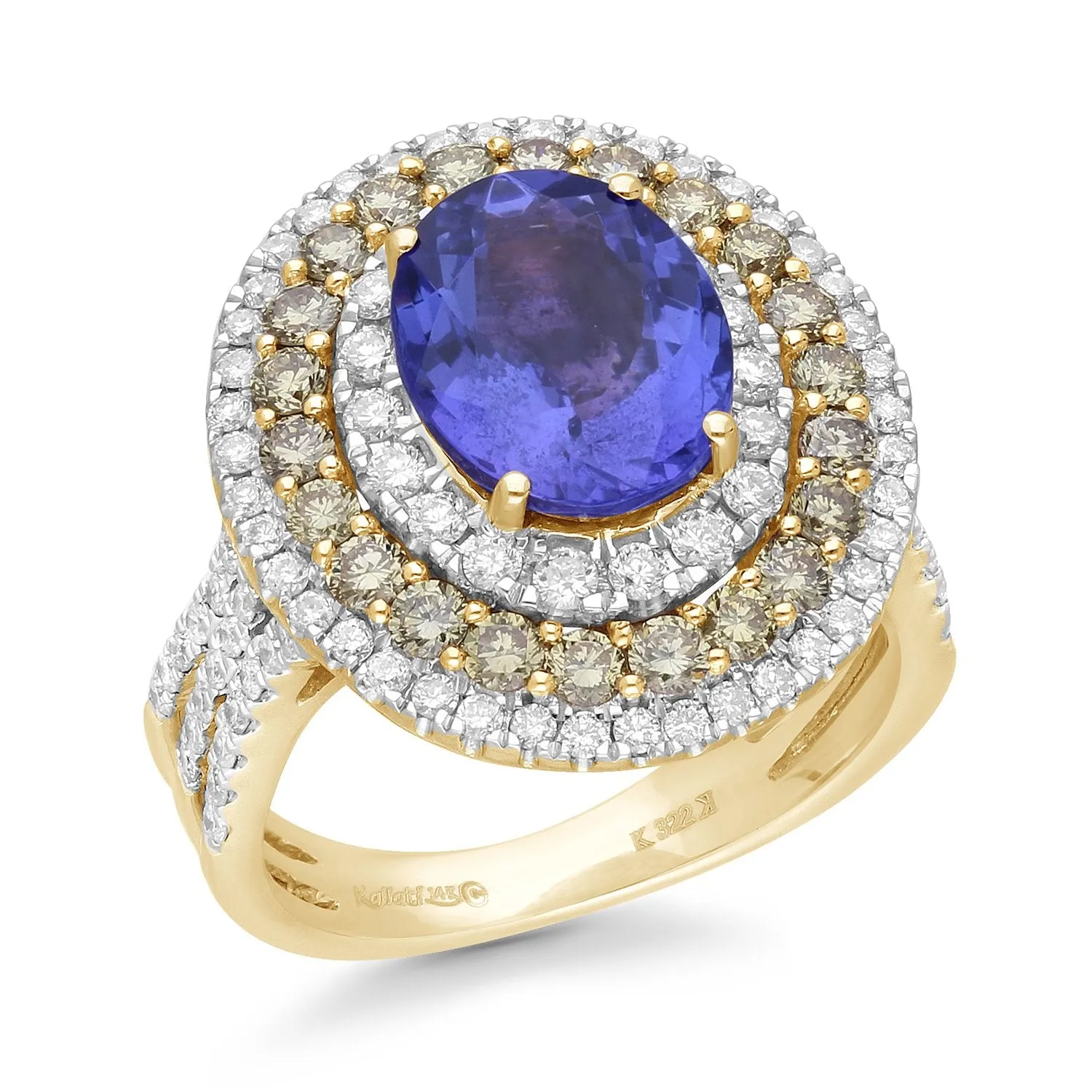 Yellow Gold Tanzanite and Yellow Diamond Renaissance Ring