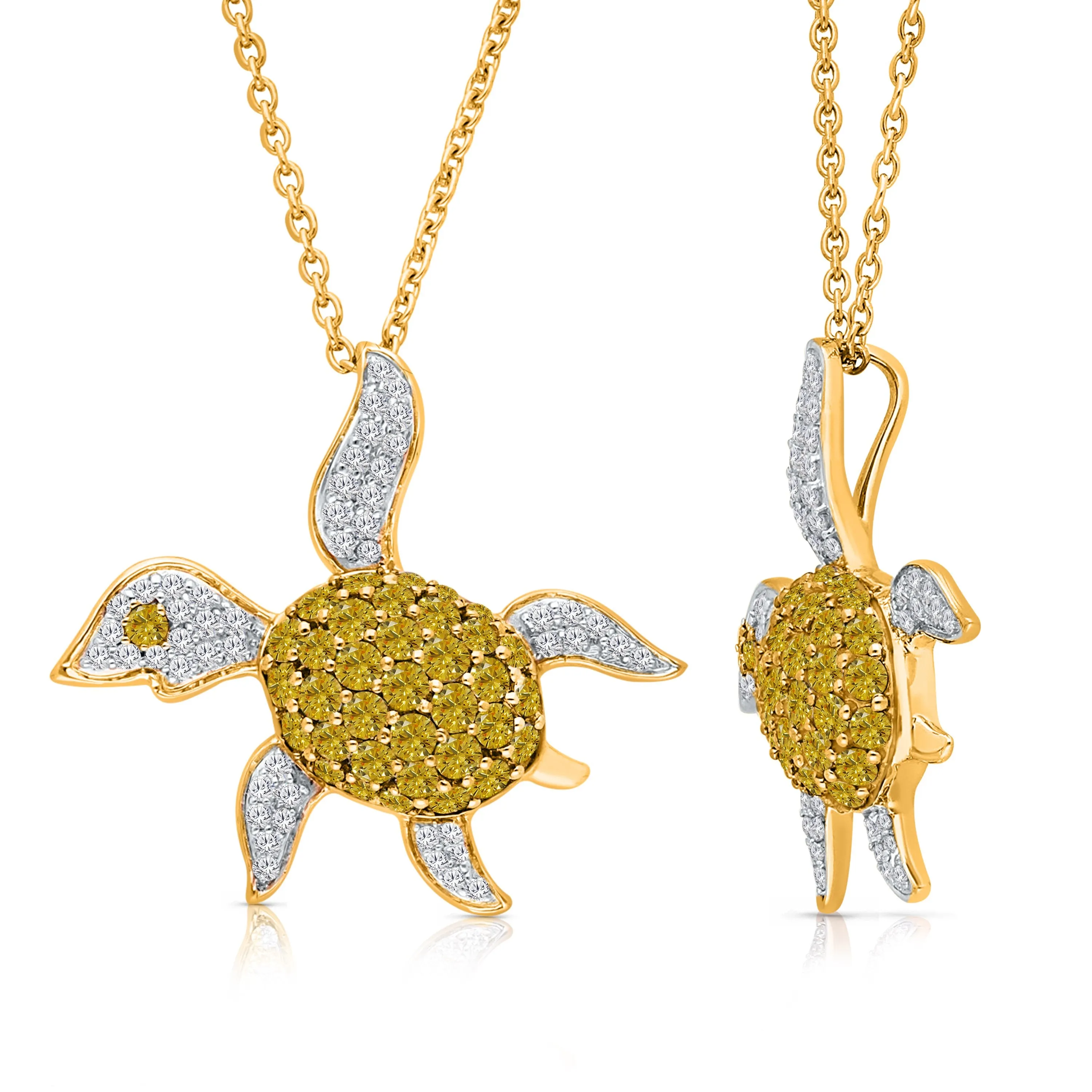 Yellow Gold Yellow & White Diamond Turtle Pendant