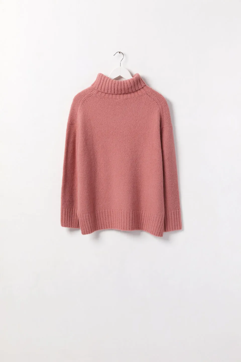 Zealous Old Rose Chunky Drop Shoulder Roll Neck Knit