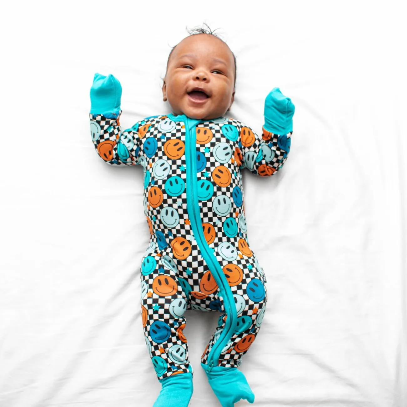 ZIP ROMPER - Blue Check Smile