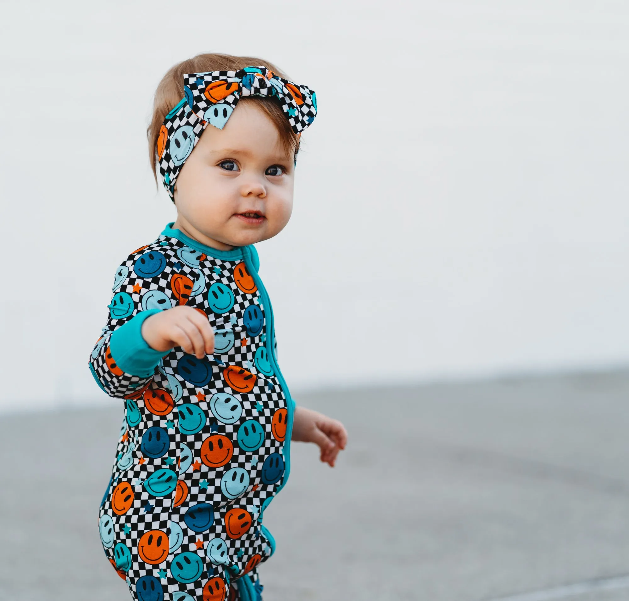 ZIP ROMPER - Blue Check Smile